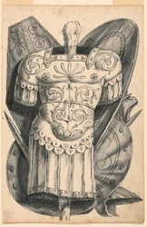 Dessin, trophée avec armes, 1830-1850