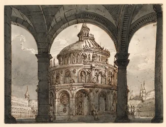 Décor de scène, Atrium avec le Temple des Hospitaliers pour l