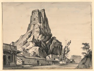 Décor de scène, château sur la colline