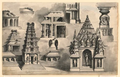Décor de scène, détails des temples indiens