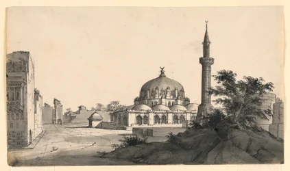Décor de scène, mosquée sur la place