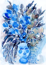 Une coiffe fleurie bleue fantaisiste
