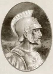Ashoka, mort en 232 av. J.-C., alias Ashoka le Grand. Empereur indien de la dynastie Maurya. Illustration de Gordon Ross, artiste et illustrateur américain (1873-1946), de Living Biographies of Famous Rulers