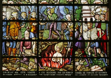 Vitrail représentant le martyre de Saint Denis