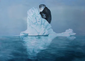 Un chimpanzé sur un iceberg