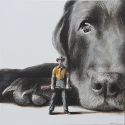 Chasseur et chien géant