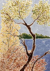 Paysage lacustre en automne