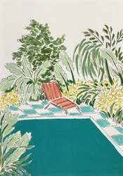 Jardin relaxant au bord de la piscine