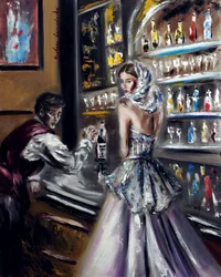 Une femme voilée au bar, 2022 (huile sur toile)