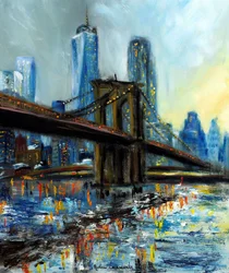 Pont de Brooklyn vue de Manhattan, 2022 (huile sur toile)