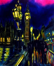 Soirée London Westminster Bridge View, 2025 (huile sur toile)