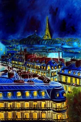 Paysage urbain de Paris le soir, 2025 (huile sur toile)