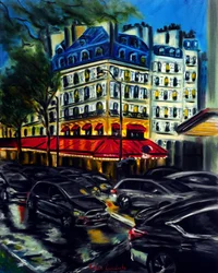 Ruée vers le soir à Paris, 2025 (huile sur toile)