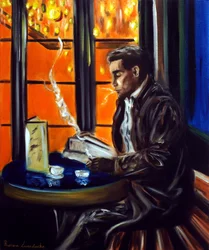 Gentleman au café de Paris, 2025 (huile sur toile)