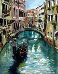 Gondole à Venise, Italie, 2021 (huile sur toile)