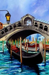 Gondoles sur le pont du Rialto à Venise, 2023 (huile sur toile)