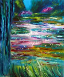 Monet Jardin japonais à Giverny Panneau gauche, 2024 (huile sur toile)