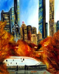 New York City Central Park en automne, 2023 (huile sur toile)