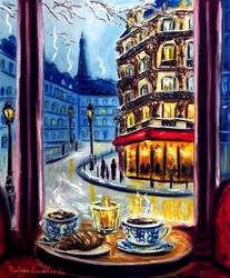 Table pour deux à Paris, 2025 (huile sur toile)