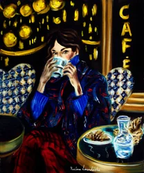 Femme à une terrasse de Paris, 2025 (huile sur toile)