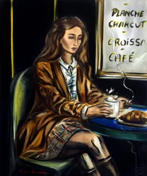 Femme au café parisien III, 2025 (huile sur toile)