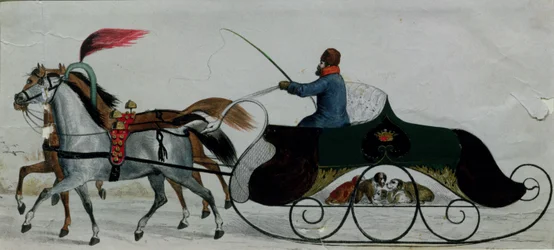 Traîneau tiré par des chevaux (détail)