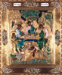 Icône représentant Abraham et les trois anges, école de Moscou (émail)