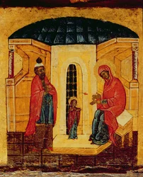 Icône représentant Jésus dans le Temple, vers 1550 (détail)