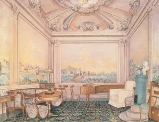 Intérieur de la salle de réception dans un manoir, années 1840-50