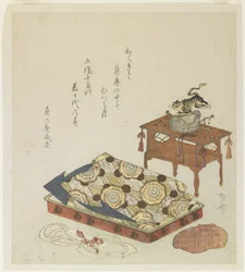 (Robe de cour pliée et un chapeau avec ornement de tigre)
