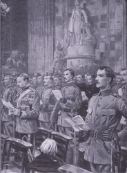 Volontaires impériaux de la ville à St Pauls, illustration de Après Pretoria : La guerre de guérilla, 1902