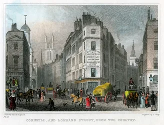 Cornhill et Lombard Street depuis Poultry, Londres
