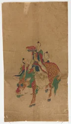 Immortel taoïste sur un Kilin et deux assistants, fin des années 1800
