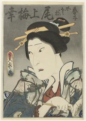 Onoe Baikô III en rôle féminin avec éventail à la main