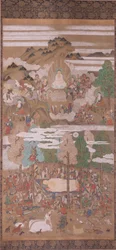 Mort du Bouddha Sakyamuni (encre, couleur et or sur soie)