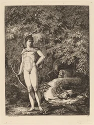 Apollon avec un arc et un dragon