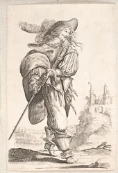 Homme marchant, profil trois quarts à droite, attrapant l