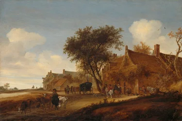 Paysage avec des voyageurs devant une auberge