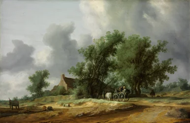 Route dans les dunes avec une calèche