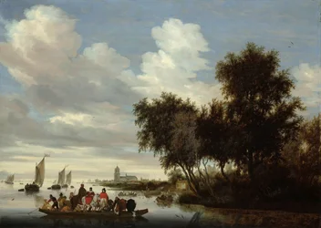 Paysage fluvial avec un ferry