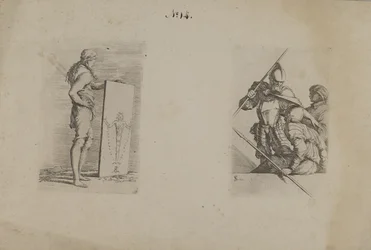(Série de figurines) Homme aux cheveux longs tenant une pancarte