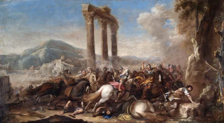 Scène de bataille avec colonnade classique, 17e siècle