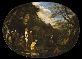 Paysage avec des hommes armés