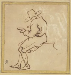 Homme assis de profil vers la gauche