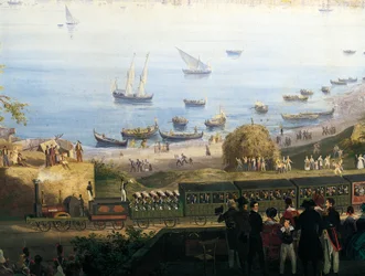 Arrivée du premier train de Naples à la ligne Portici à la gare de Granatello