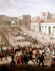 Inauguration de la ligne de chemin de fer entre Naples et Portici en 1839 en présence du roi Ferdinand II (détail)