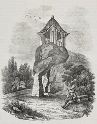 Grotte de Camoens, Macao, Chine, lithographie de Salvatore Puglia de Poliorama Pittoresco, n°15, 19 novembre