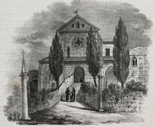 Abbaye de Casamari, Veroli, Latium, Italie, lithographie de Salvatore Puglia de Poliorama Pittoresco, n 47, 1er juillet