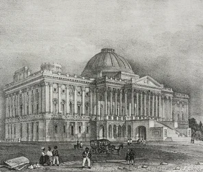 Façade du Capitole à Washington, USA, lithographie de Salvatore Puglia de Poliorama Pittoresco, n 42, 28 mai