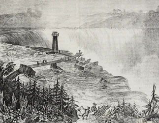 Chute en fer à cheval, Ontario, Canada, lithographie de Salvatore Puglia de Poliorama Pittoresco, n 6, 17 septembre